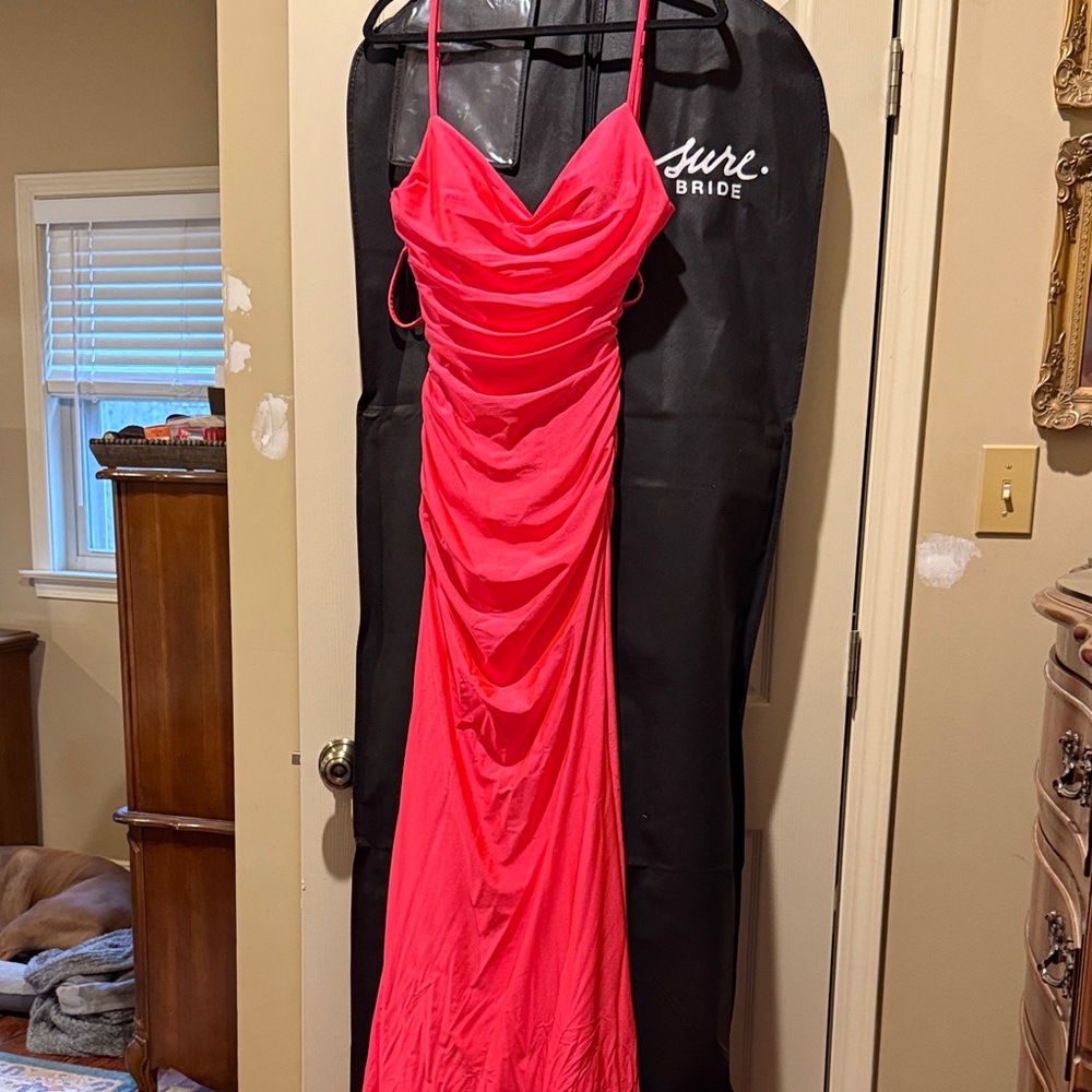 La Femme Vibrant Pink Backless Dress